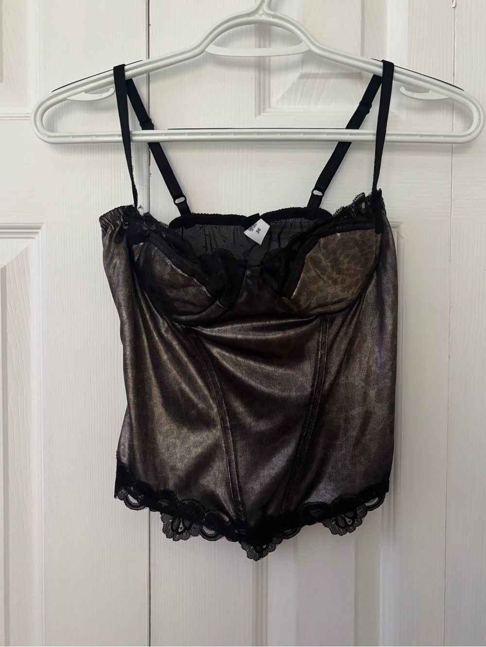 Frederick's of Hollywood Bronze and Black Lace Bustier Cami